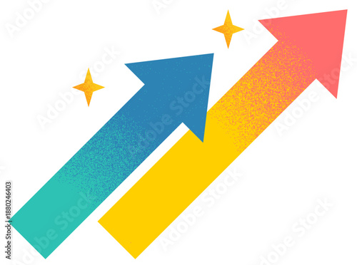 上昇する矢印のレトロなイラスト　フラットデザインのアイコン