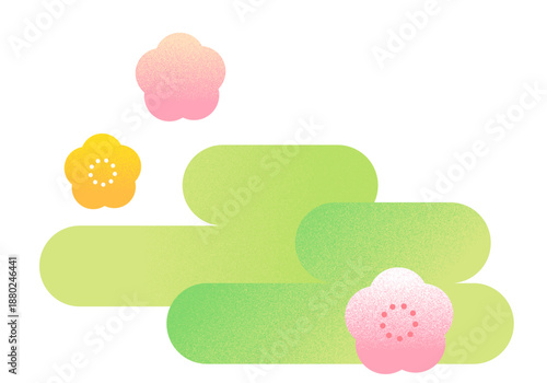 梅の花と雲海のレトロなあしらい