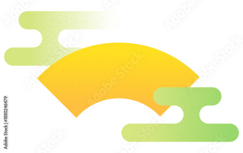 扇と雲のレトロなフレーム　フラットデザイン