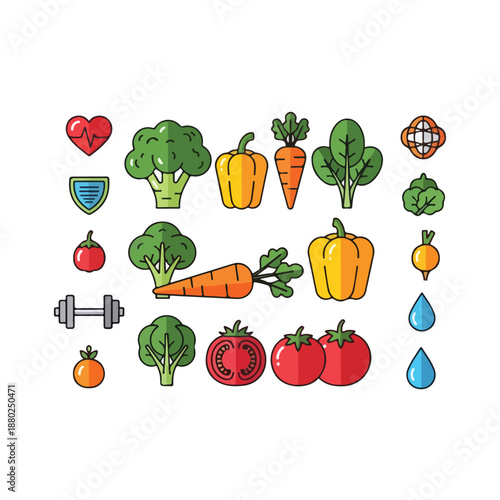 Fresh Vegetables and Nutrition Icons