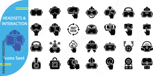 Virtual Reality Headset Set with Interaction Symbols and 360 View goggles