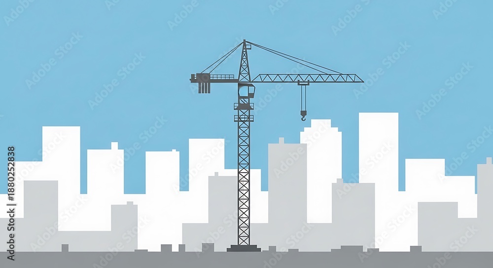 Obraz premium Urban development construction crane silhouette against cityscape background