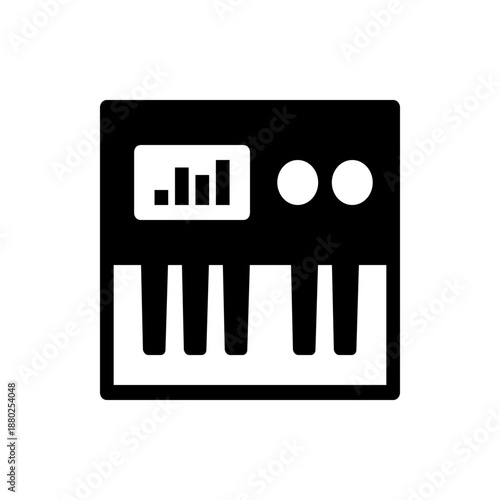 A minimalist vector graphic of a keyboard with a digital display