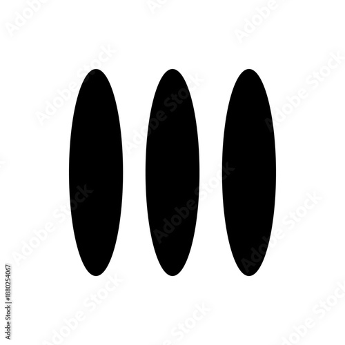 A minimalist vector graphic of three black oval shapes arranged in a row on a white background