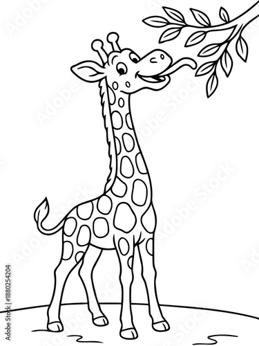 Giraffe's Snack Time: A charming illustrated giraffe, its long neck reaching up to savor leaves, embodying the playful spirit of the savannah. 