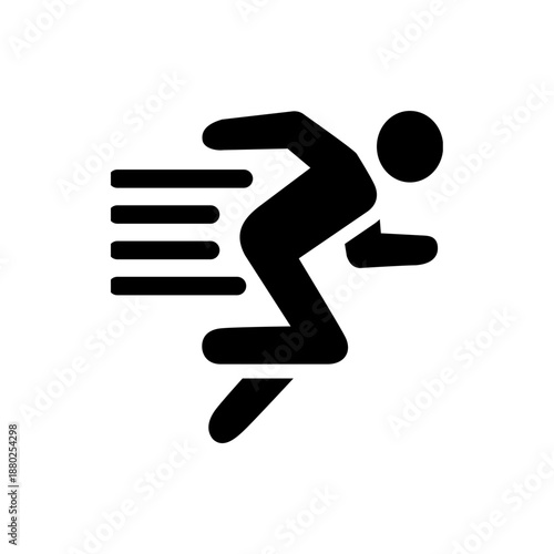 A minimalist vector graphic of a person running quickly with motion lines