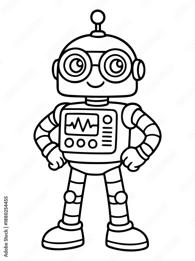 Fototapeta premium Robotic Companion: A detailed line art illustration of a friendly robot, exuding a sense of technological wonder, perfect for adding a futuristic touch to your designs.