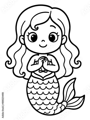 Mystical Mermaid: A charming, whimsical illustration depicts a smiling mermaid with flowing hair and a detailed tail, evoking a sense of enchantment and underwater beauty.