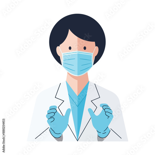 Medical professional wearing protective gear and mask.