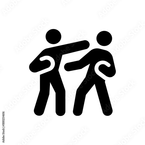 A minimalist vector graphic illustration of two stick figures boxing