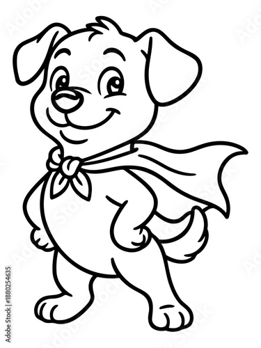 Heroic Pup: This is a monochrome illustration of a courageous puppy, poised for action and embodying the spirit of a superhero, with its cape flowing, ready to bring cheer and inspire confidence.