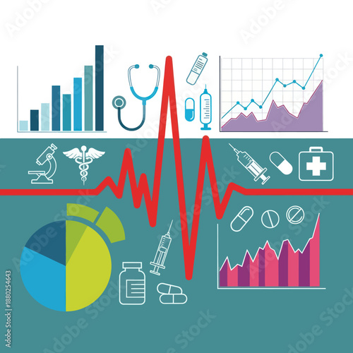 Medical Data Analysis and Healthcare Statistics Infographic Elements.