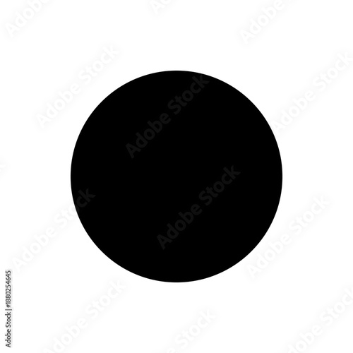 A simple black circle icon on a white background, representing a minimal design element or symbol