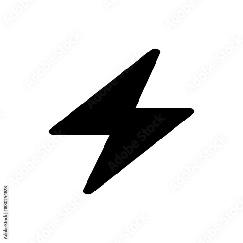 A minimalist black lightning bolt icon on a white background, representing energy and power in a simple, flat design.