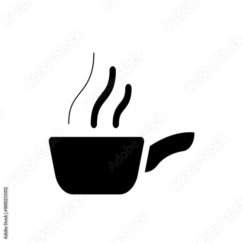 A minimalist vector graphic of a steaming cup of coffee in a simple, flat design
