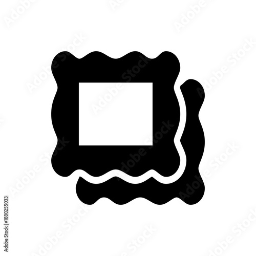 A minimalist vector graphic of a polaroid photo with a wavy border and a handle on the right side