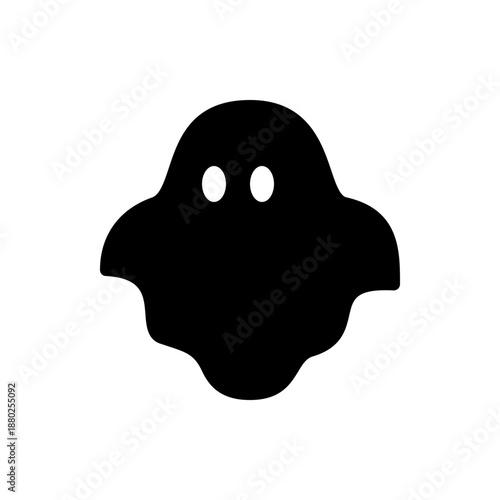 A minimalist black ghost icon with a simple design on a white background