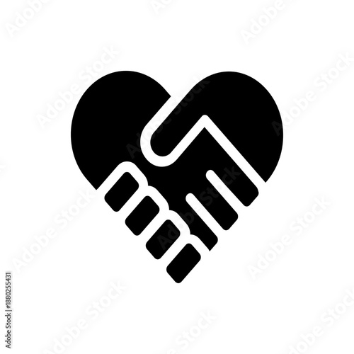 A minimalist vector graphic of two hands shaking inside a heart symbolizing partnership and love