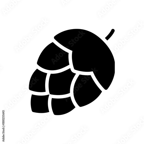 A minimalist black silhouette of a hop cone on a white background, perfect for brewery or beer-related designs