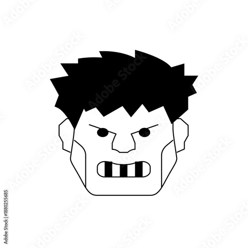 A cartoon illustration of an angry man's face with a furious expression and a clenched mouth
