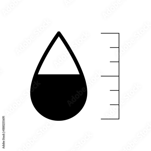 A minimalist vector graphic of a liquid drop with a measurement scale