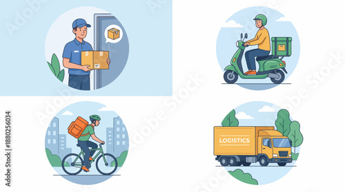 E commerce Logistics and Delivery Methods Illustration Set