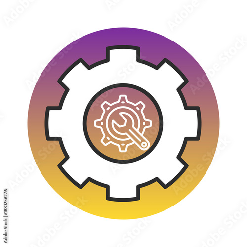Gradient circle settings icon with gear and wrench