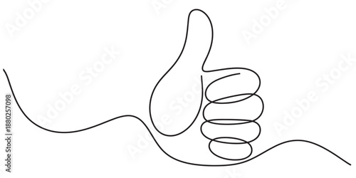 Continuous line drawing of a thumbs up gesture symbolizing approval and positivity Vector, illustration