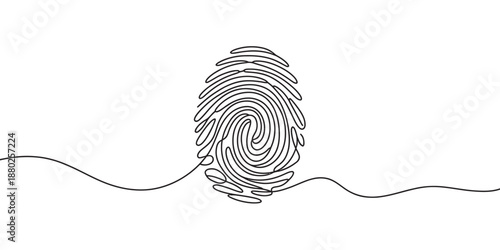 Continuous line art of a fingerprint symbolizing identity and security Vector, illustration