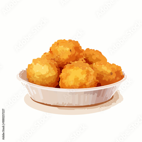 Golden Brown Deep Fried Potato Balls Served in a White Bowl Ready to Eat Appetizer Snack Food Photography