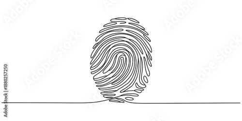 Single continuous line art drawing of a fingerprint for identity and security Vector, illustration