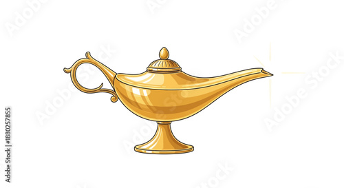 Golden genie lamp illustration for magic and mystery theme