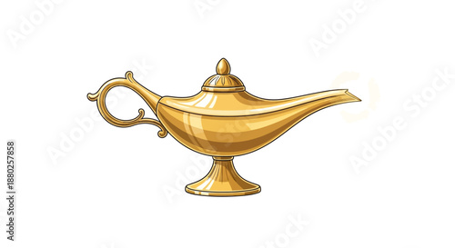 Golden magic oil lamp vector illustration for genie theme