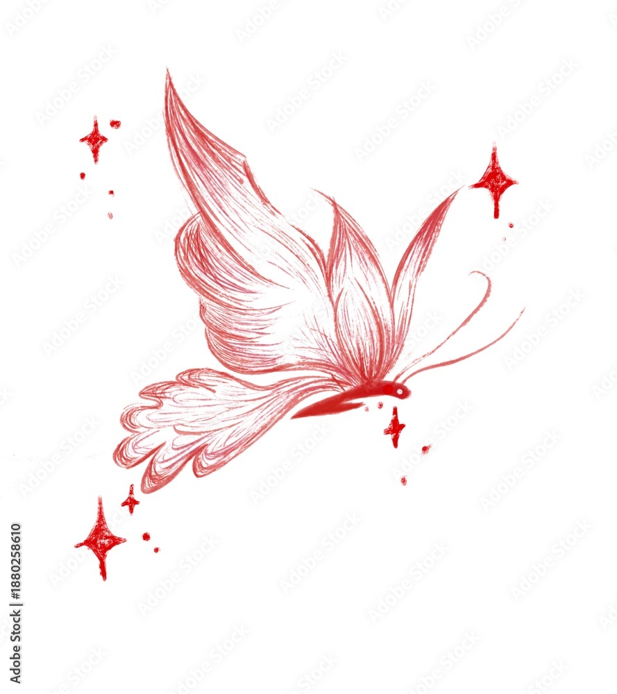 Obraz premium beautiful and elegant red butterfly doodle or tatto