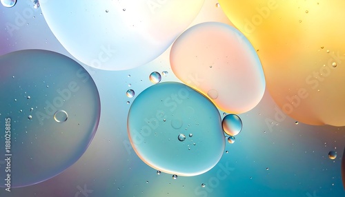 Abstract Macro Oil and Water Droplets Colorful Background.