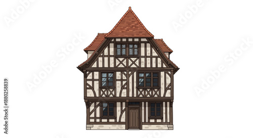 Traditional German Tudor style house illustration isolated