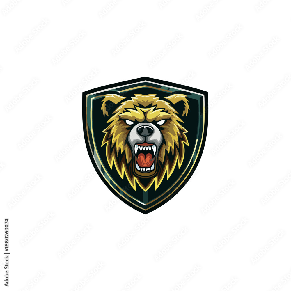 Obraz premium Bear Mascot Shield Logo Illustration