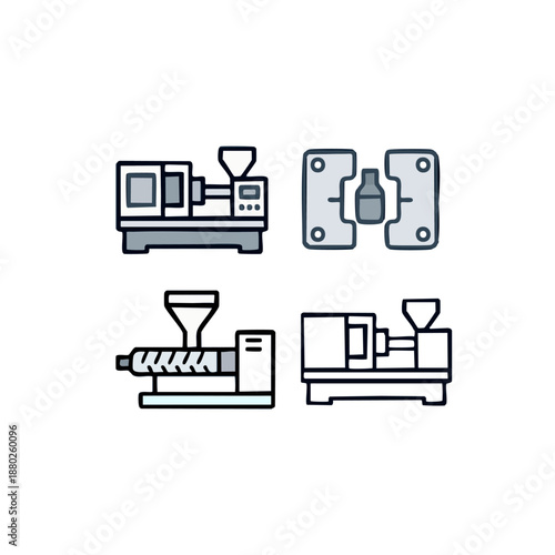 Industrial Production Process Line Icons Set