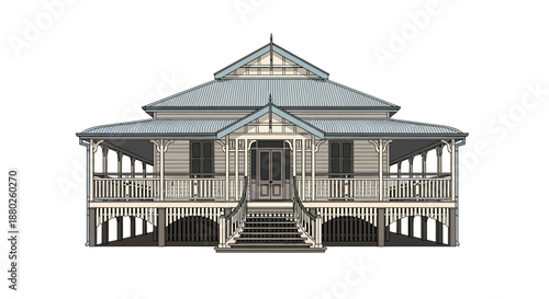 Traditional tropical villa architecture with wooden porch
