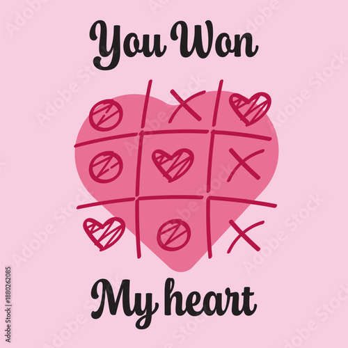 You Won My Heart Valentine Greeting Tic Tac Toe Illustration