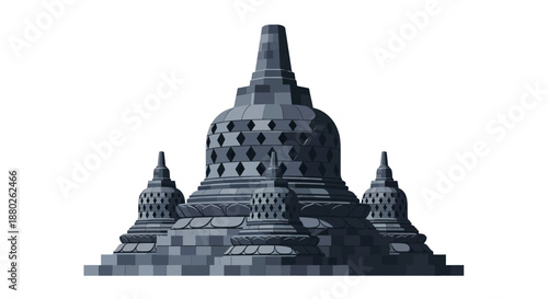 Ancient Javanese architecture of Borobudur temple in minimalist vector
