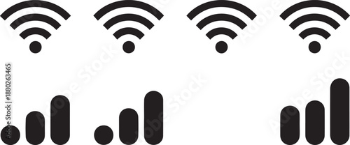 Wi-Fi signal strength bars in minimalist design with black icons on white background for technology illustration