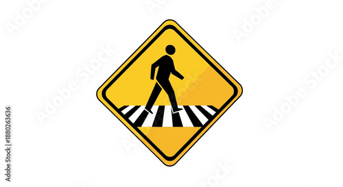 Yellow traffic sign indicating zebra cross ahead for pedestrian safety