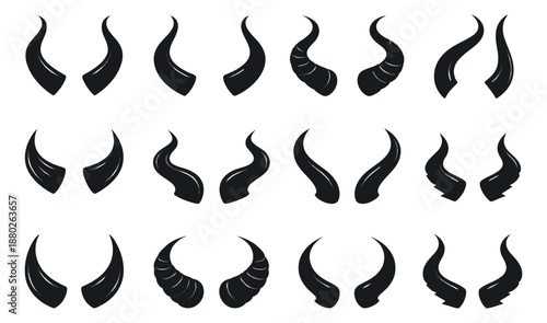 Stylized horns set featuring various curved and pointed designs for fantasy and costume themes