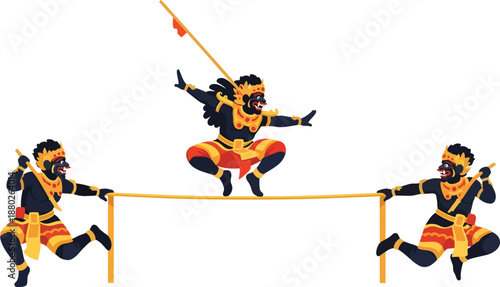 Traditional Dancers Performing Acrobatic Moves.