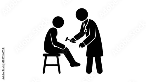 A silhouette of a doctor using a reflex hammer on a patient's knee to test their neurological reflexes.
