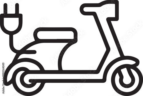 Electric Scooter Charging Station Simple Line Art Black Silhouette on White Background for Eco-Friendly Transportation