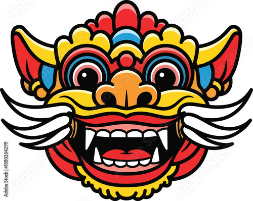 Colorful Dragon Head Illustration with Fierce Expression.