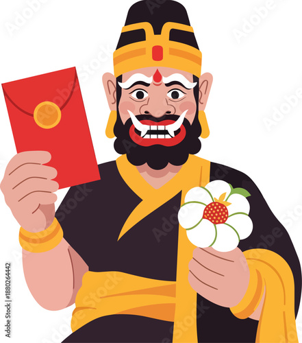 Indian God Ganesha holding envelope and flower.