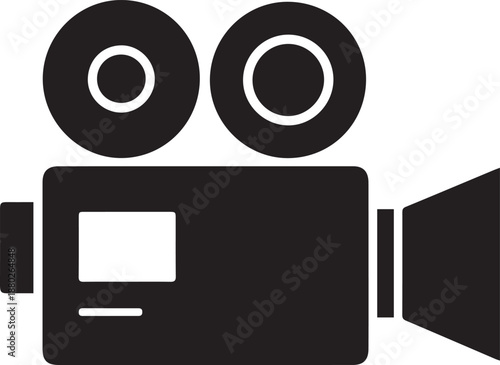 Vintage Film Camera in Minimalist Flat Design with Monochromatic Color Scheme on Solid White Background for Graphic Design
